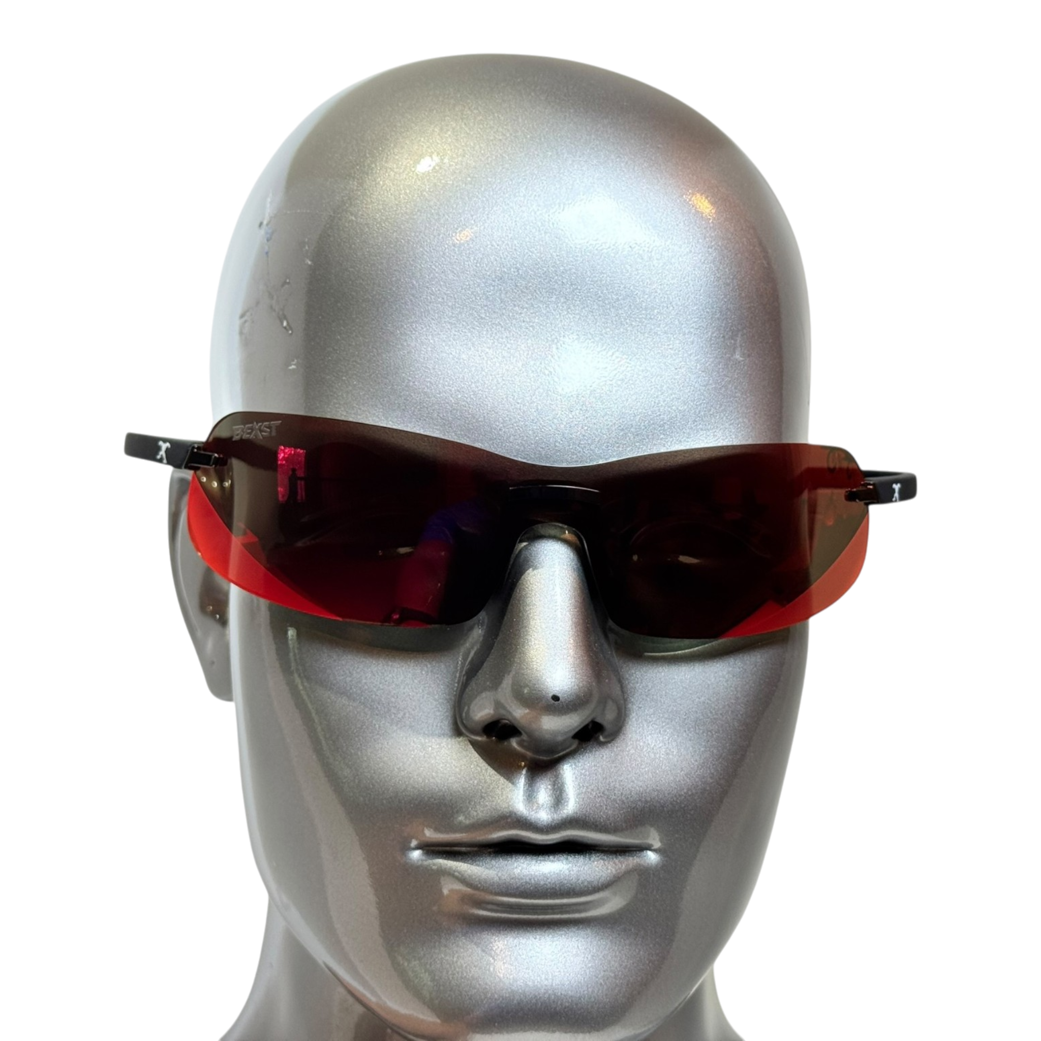 BEXST Neo Rimless Shield Wrap Sunglasses Red X-Mirror Lens