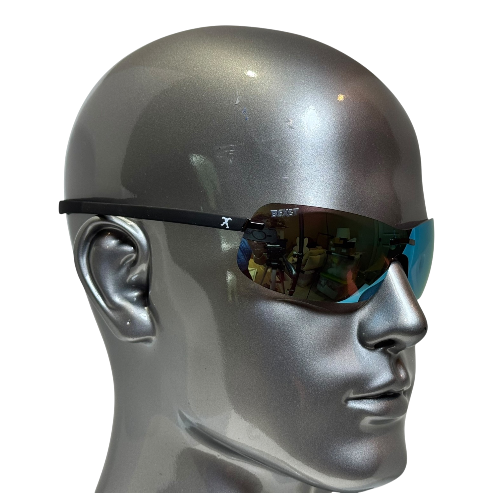 BEXST Neo Rimless Shield Wrap Sunglasses Blue X-Mirror Lens