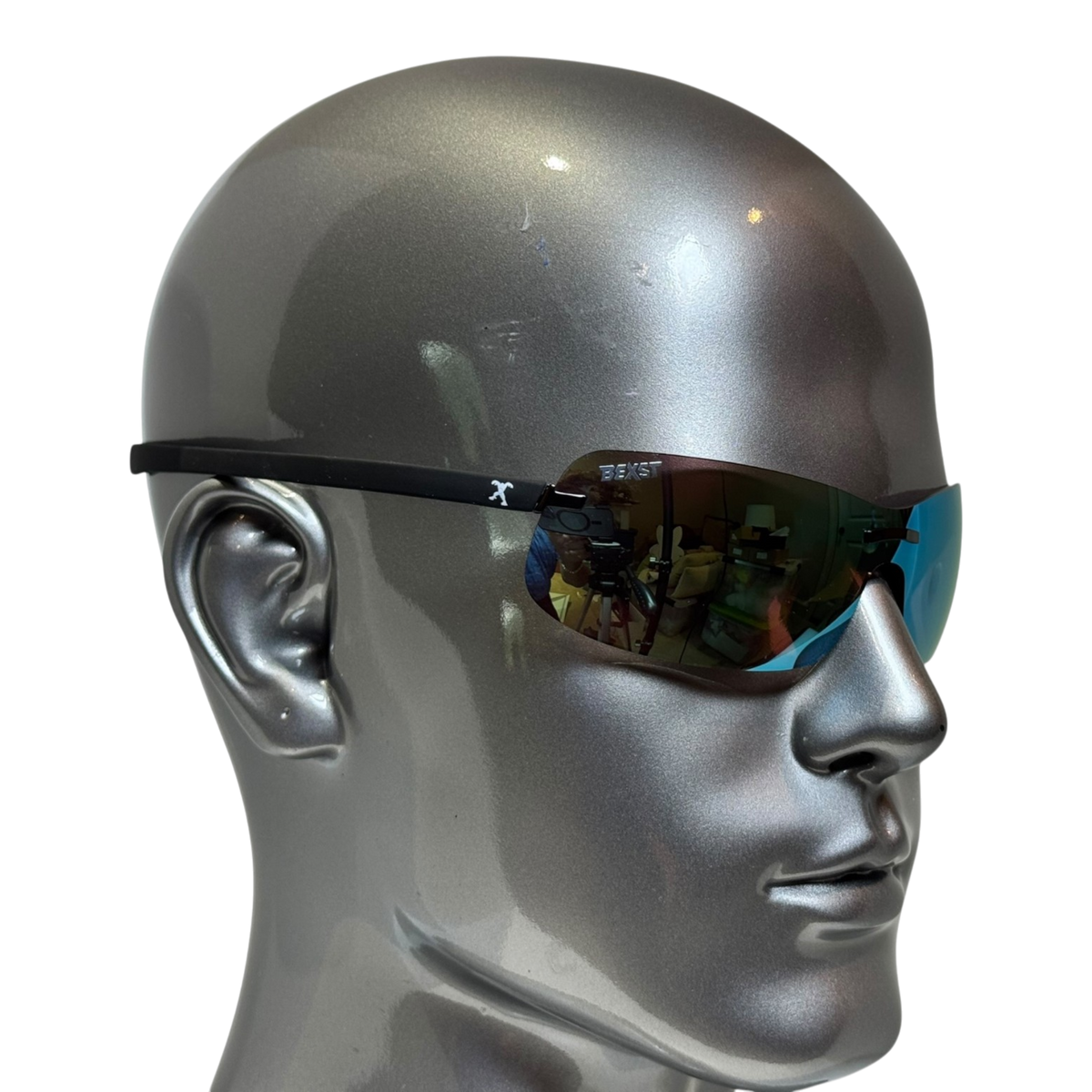 BEXST Neo Rimless Shield Wrap Sunglasses Blue X-Mirror Lens