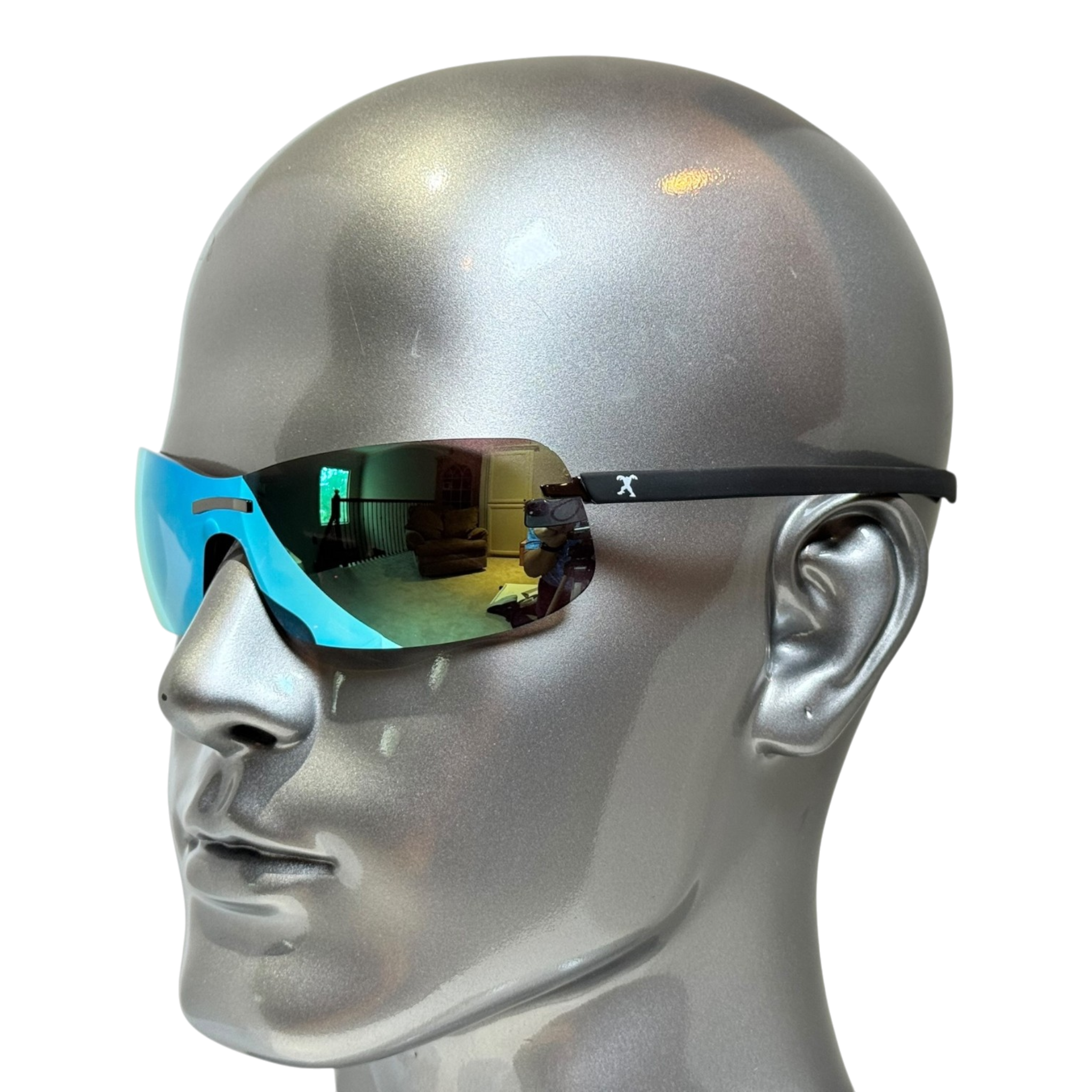 BEXST Neo Rimless Shield Wrap Sunglasses Blue X-Mirror Lens
