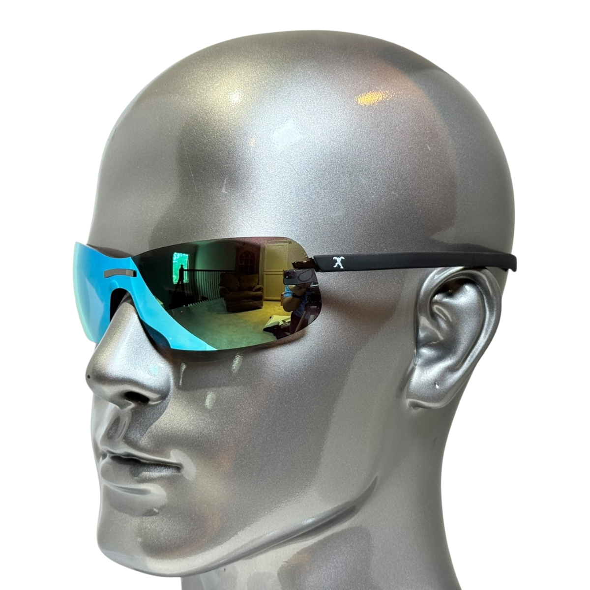 BEXST Neo Rimless Shield Wrap Sunglasses Blue X-Mirror Lens